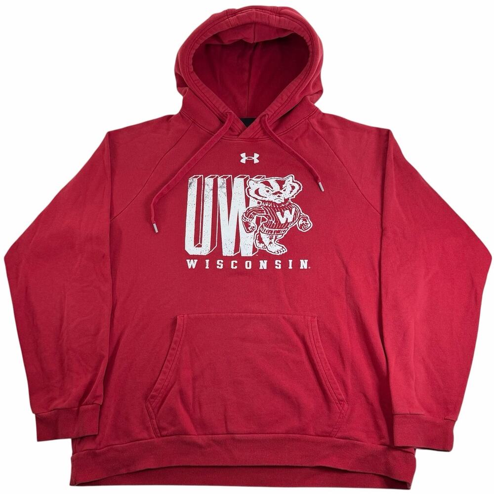 Wisconsin Badgers Hoodie Red Under Amour Men's XL Red Pullover Sweatshirt